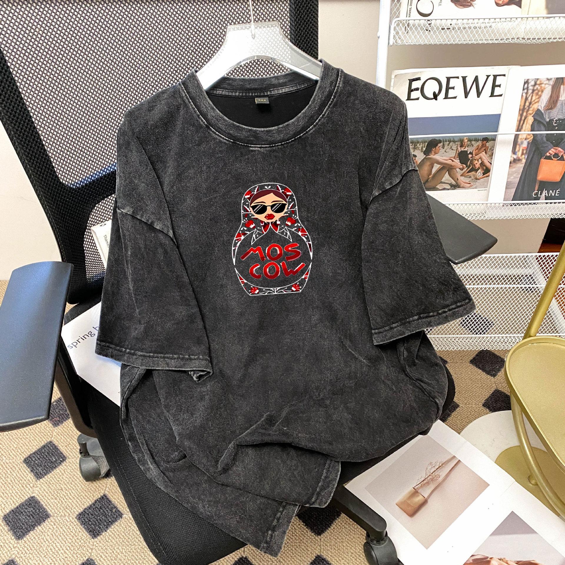 Sunglasses Matryoshka Distressed Cartoon Short Sleeve Unisex Summer Loose Fit T-shirt 3XL