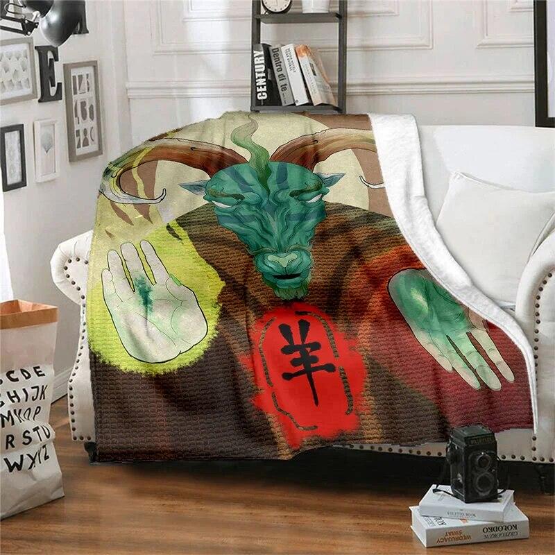 Twelve Chinese Zodiac Signs Pattern Printing Manta Sofa Bed Cover Soft  Blanket Plaid Soft Warm Flannel Throw Blankets Fans Gif