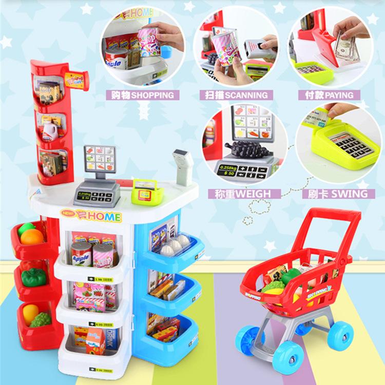 Playing House Children'S Kitchen Kitchenware Cooking Toy Workbench Fast Food Table Supermarket Stall Shopping Cart Cash Register