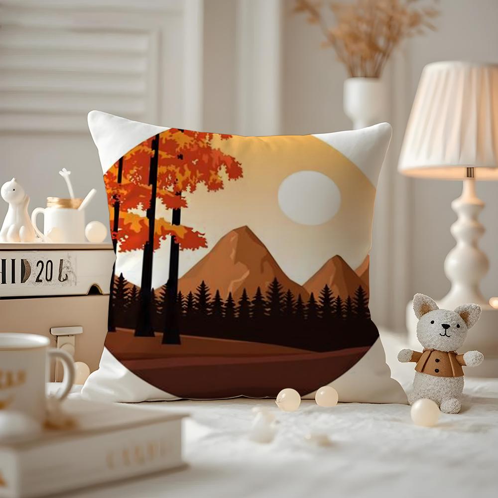 Classic Sunrise Cartoon Cushion Cover Antidustmite Pillowcase Invisible Zipper Silky Short Plush Sofa Cushion Cover