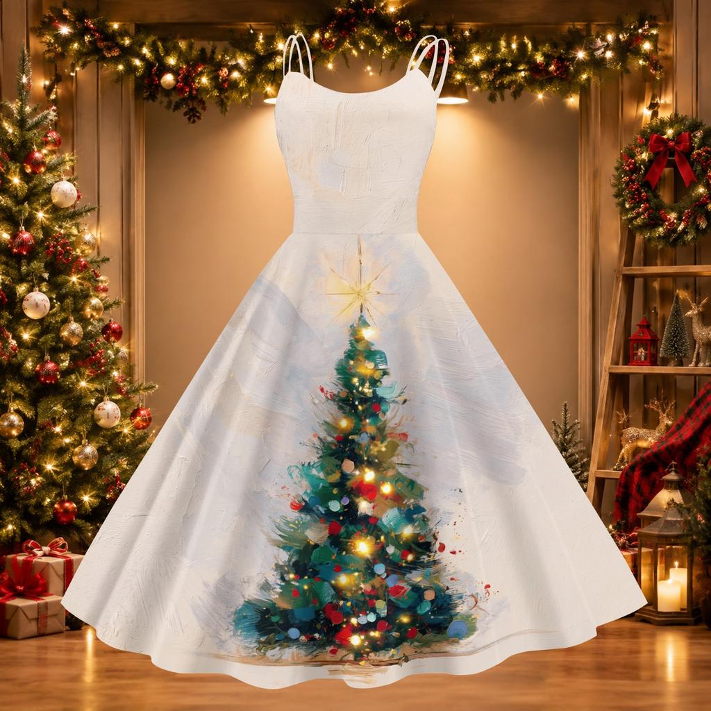 Women's Retro Off-Shoulder Sexy Printed Dress for Christmas Party