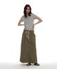 PARTIMENTO WOMEN Inverted Drawstring Maxi Skirt_Khaki Green