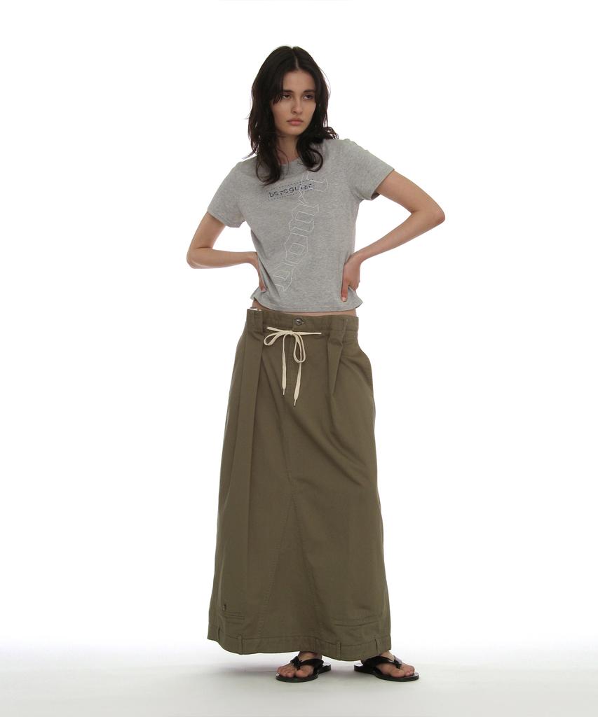 PARTIMENTO WOMEN Inverted Drawstring Maxi Skirt_Khaki Green