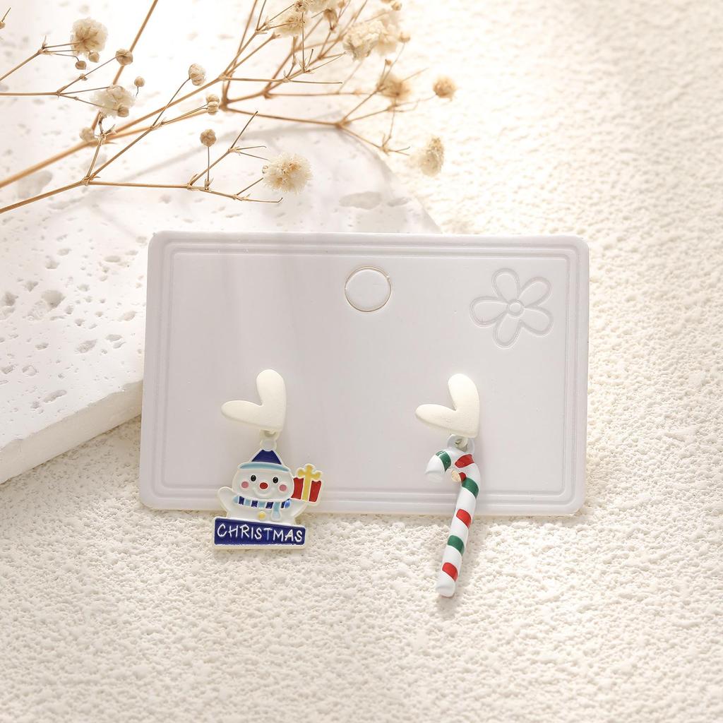 European & American Cartoon Rhinestone Christmas Earrings – High-End Asymmetrical Festive Jewelry for Women