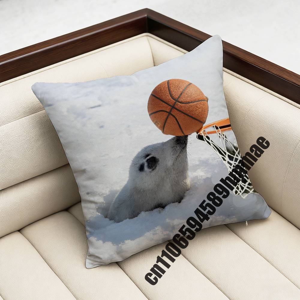For Throw Pillow Case Sham 45X45Cm 35X35Cm Square Bedroom Seals Fruit Cute Seal Sea Meme Pillowcase Cushion Cover