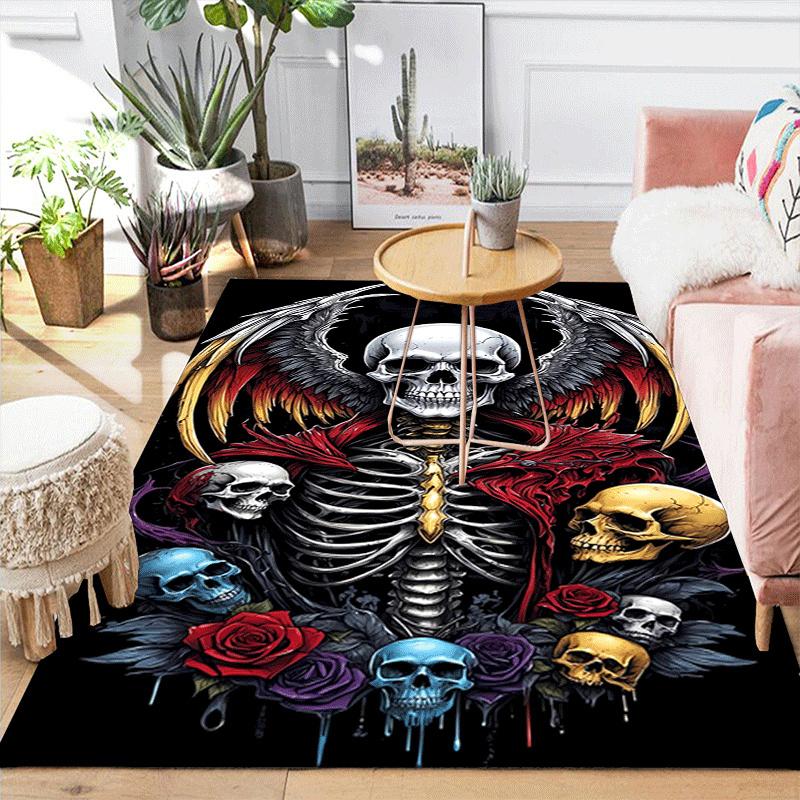 1pc Skeleton with wings Design Indoor Area Rug - Soft, Anti-Slip, and Durable Gaming Room Decor for Bedroom