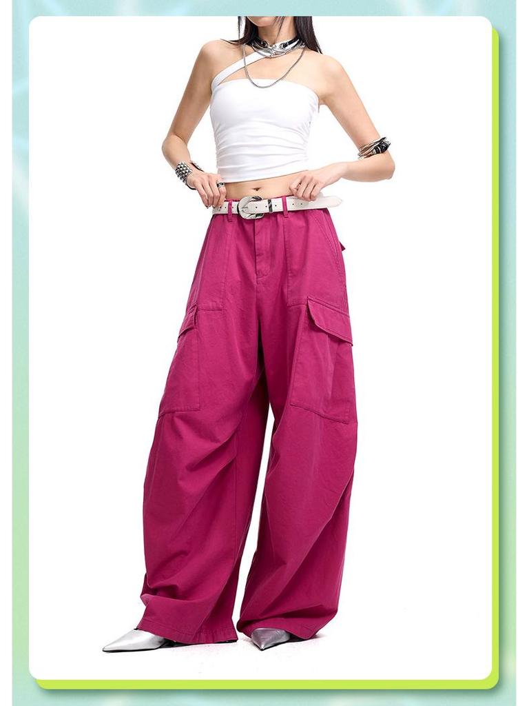 Tuogu Women's Slimming Paratrooper Wide-Leg Pants - Spring/Summer Style, Casual Loose Fit, Floor-Length.
