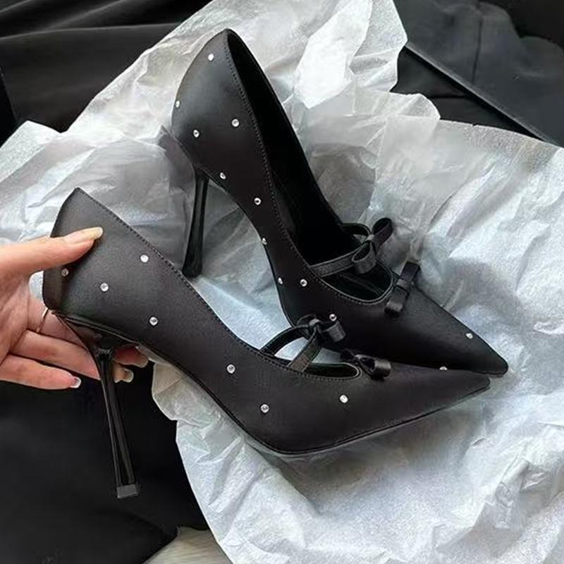 Fashion Crystal Bow Elegant Women Shoes Super High Heels Pointed Toe Pumps Fashion 2025 New Trend Spring Dress Party Mujer Zapatillas