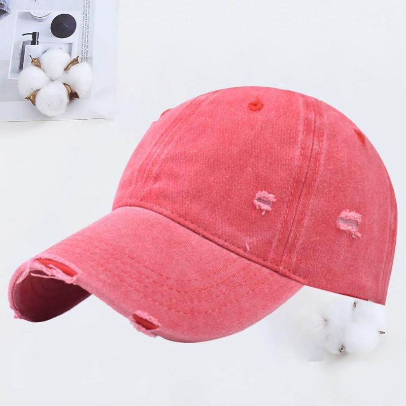 Hole Washed Cotton Baseball Cap Men's Old Visor Hat Retro Soft Top Cap