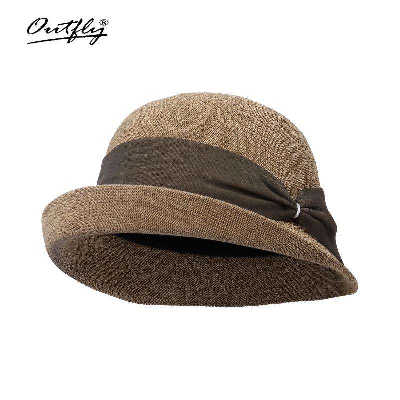 Bow straw hat women travel sunscreen casual sun hat spring and summer outdoor straw bucket hat