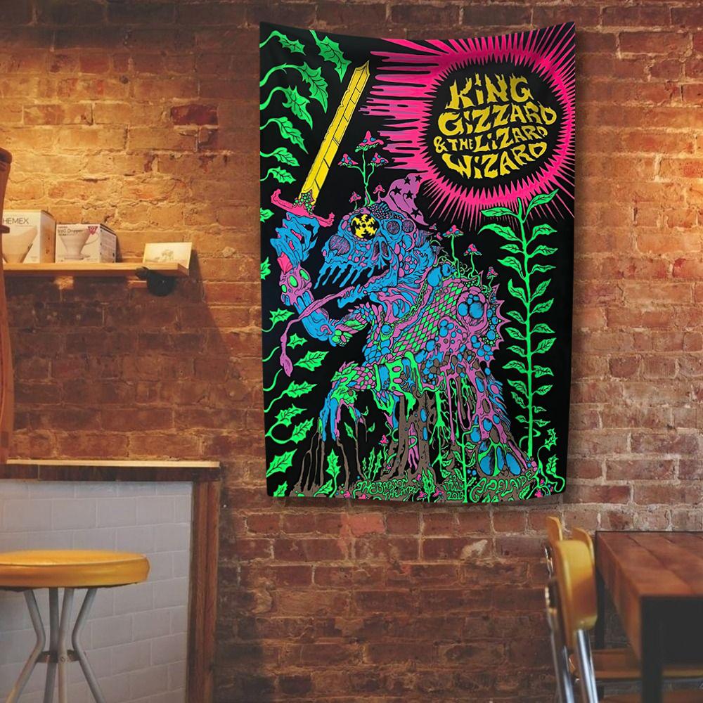 

King Gizzard And The Lizard Wizard Гобелен Полиэстер Цифровая печать Флаг Рок-группа Уличный Внутренний Декор Комната Гараж Сад 29x37in