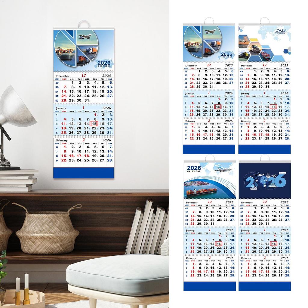 2026 Wall Calendar, New Year 4-folding Calendar Aviation Theme Office Monthly Schedule Planner Wall Calendar, New Year Gifts