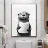 Room Murals Wall Art Poster Otter Cat Tiger Canvas Painting Funny Bathroom Home Decor Cute Animals Toilet Paper Living