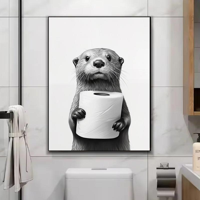 Room Murals Wall Art Poster Otter Cat Tiger Canvas Painting Funny Bathroom Home Decor Cute Animals Toilet Paper Living
