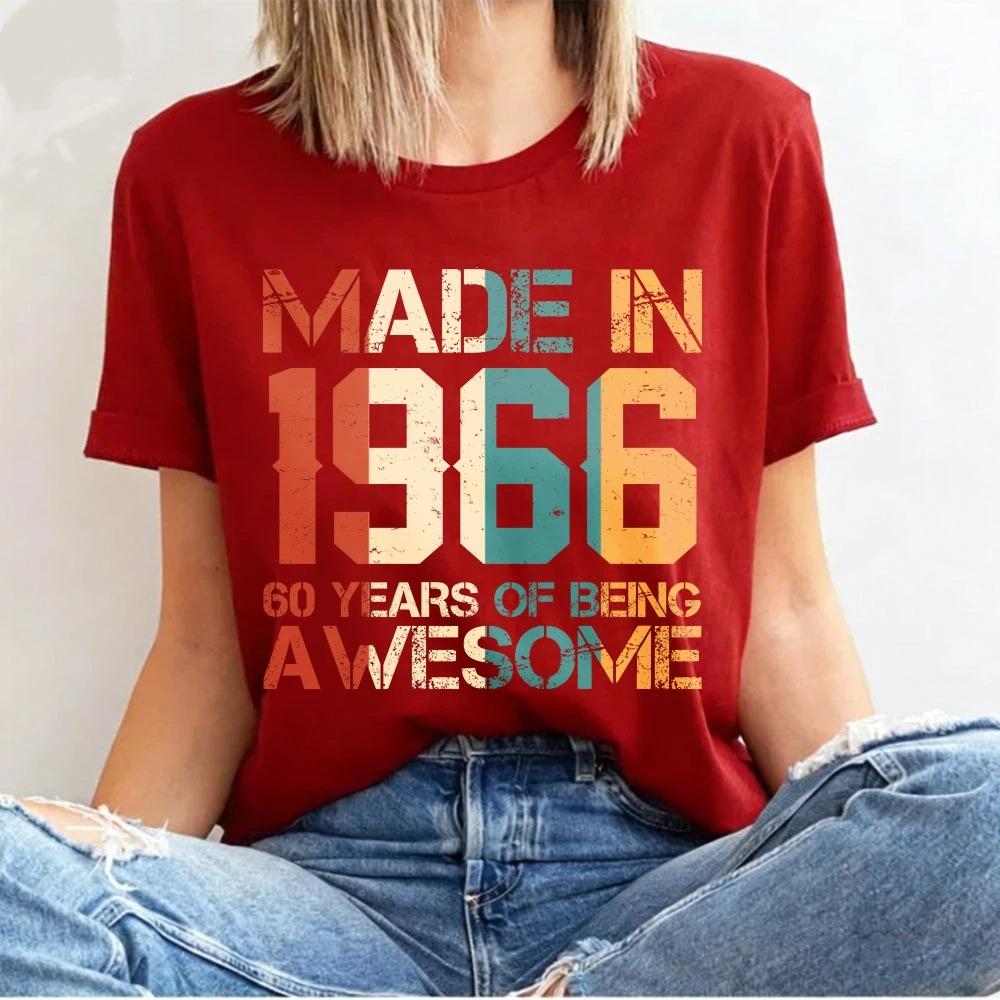 Fashion Made In 1966 60 Years of Being Awesome Vintage 60th Birthday Gift T-shirts Women's Casual Tee Streetwear T-shirt Top Men's Clothing