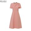 ZANZEA Women Casual Round Neck Summer Short Sleeve A-line Dress