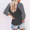 Women's Casual And Fashionable Patchwork V-Neck Top With Seven Quarter Sleeves Top