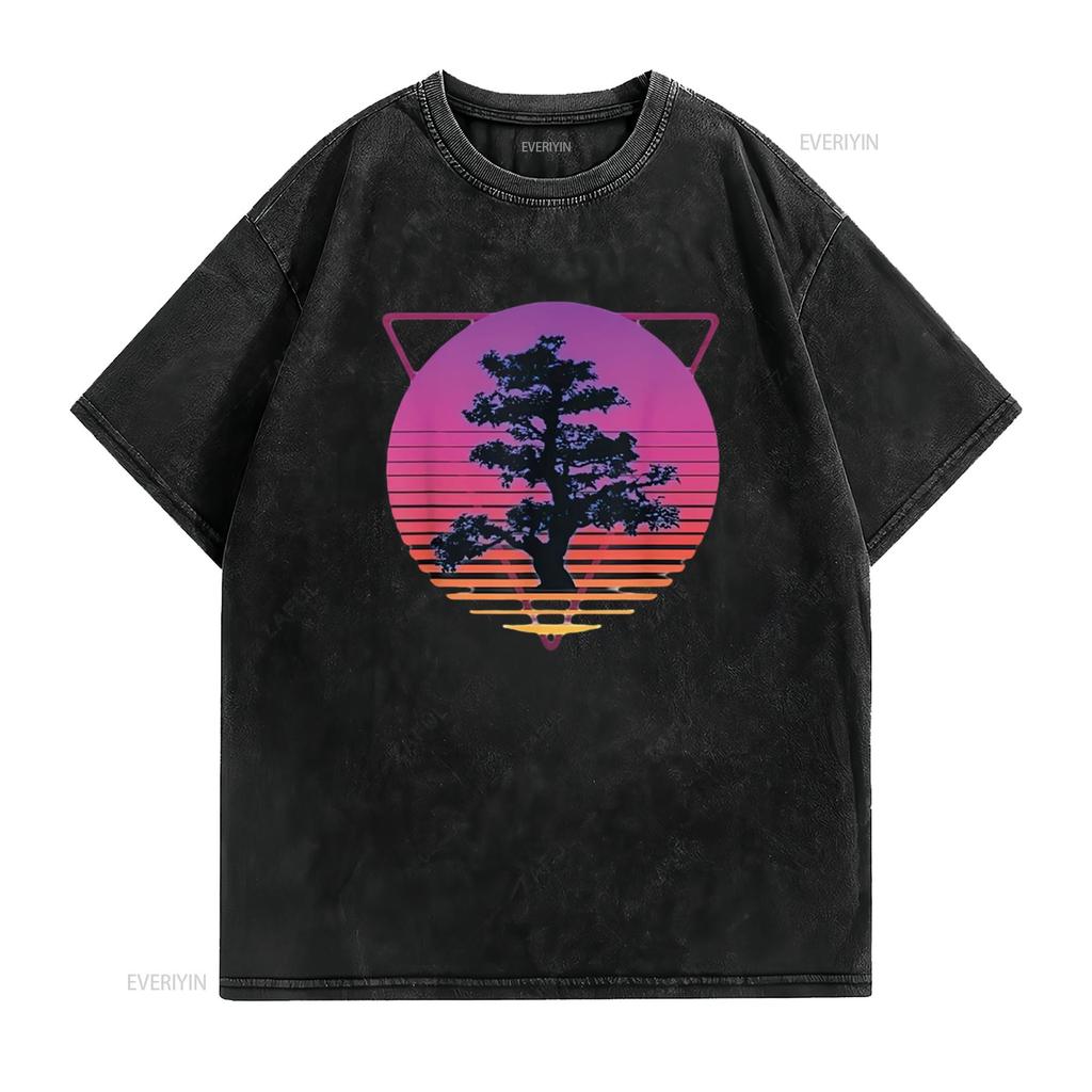 Mens Bonsai Tree Art Japanese Retro Vaporwave Vintage 80s 90s T Shirt White XL vintage Washed Top For Everyday Wear Stretched