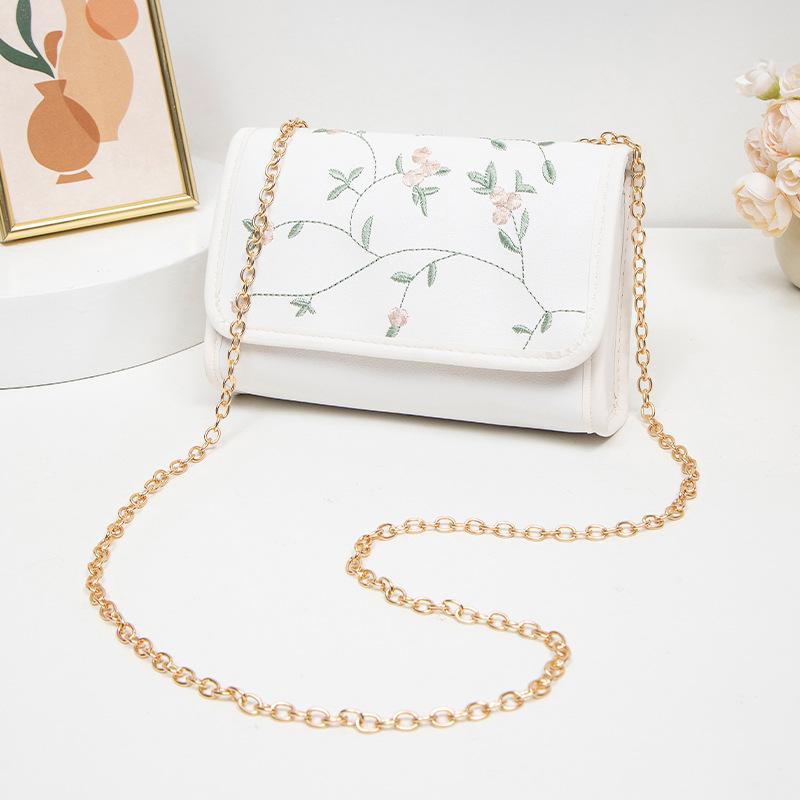 

Темпераментная элегантная маленькая квадратная сумка с вышивкой цветов весна-лето 2025 женская цепочка на плечо сумка-мессенджер сумка для мобильного телефона белый