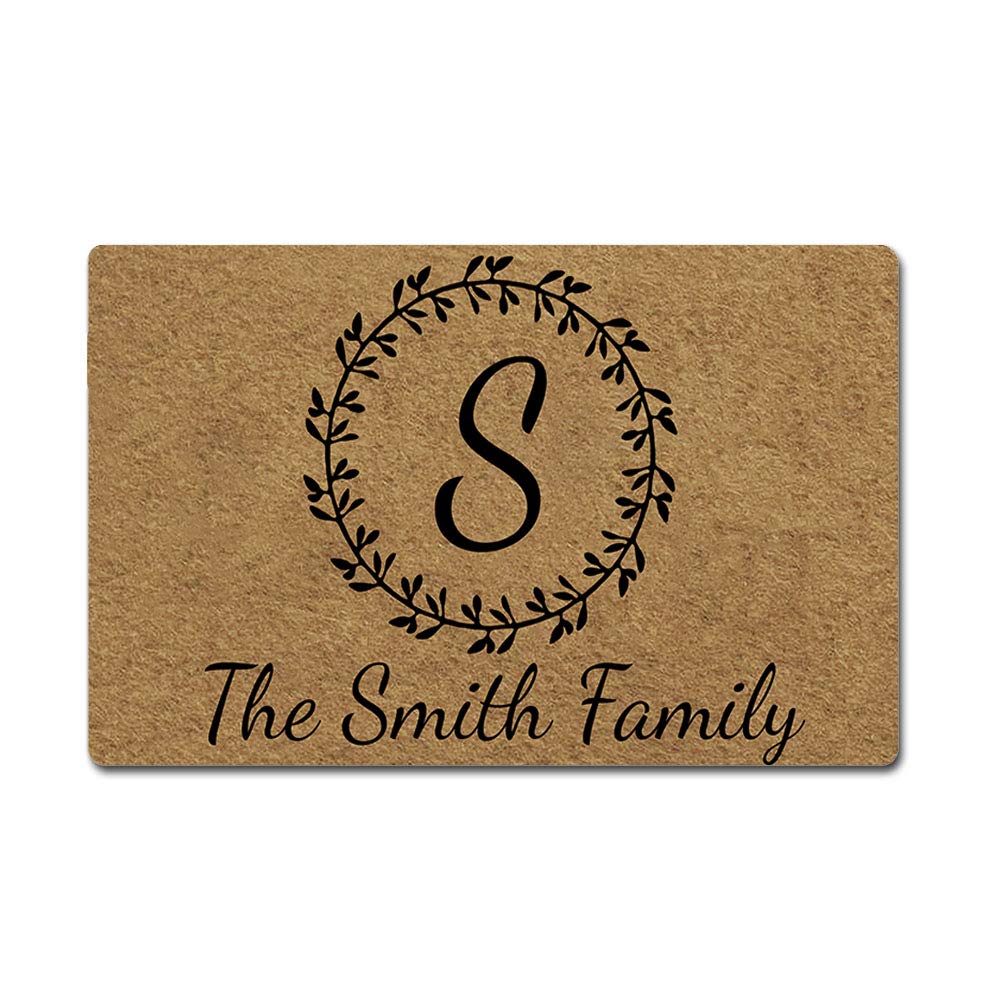 Family Name Personalized Doormat Rubber Wreath Letter Monogram Door Mat Non-Slip Entryway Rug Floor Foot Mats Home Decor