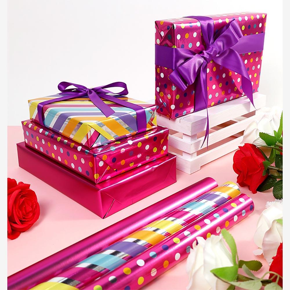 43x300cm Geschenkpapierrolle Bunte Punkte Diagonale Linien Geburtstag Valentinstag Geschenkverpackungspapier DIY Dekorpapier
