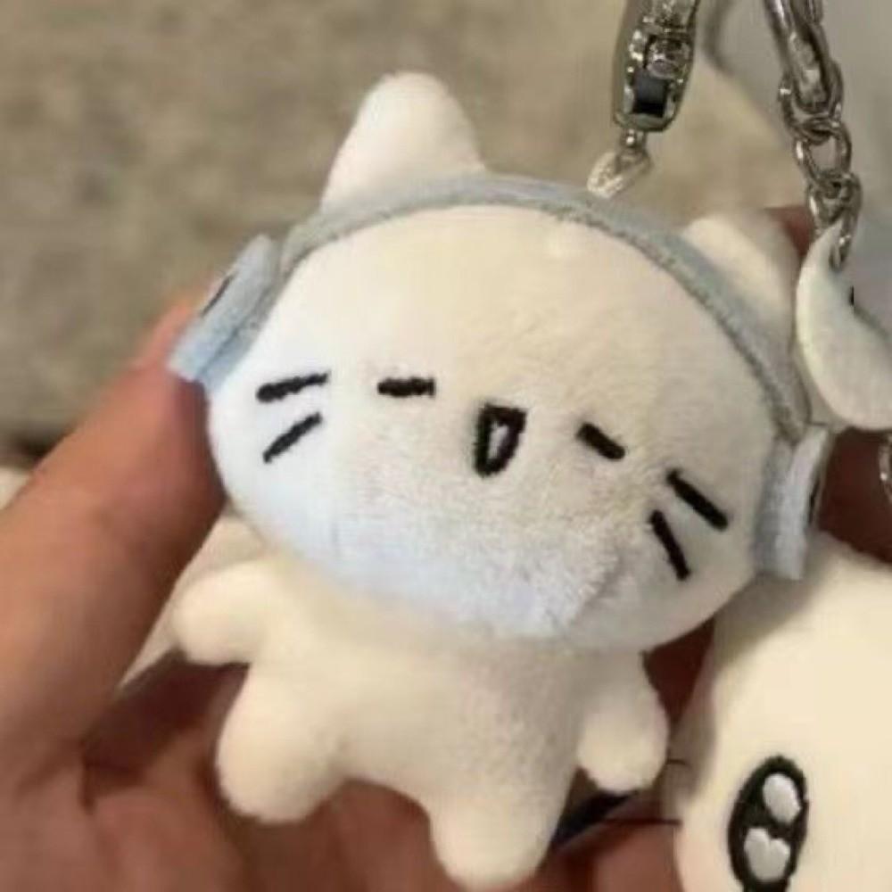 Bag Hanging Sad Cat Doll Keychain Funny Key Ring Bag Hanging Earphones Cat Pendant  Backpack Decor