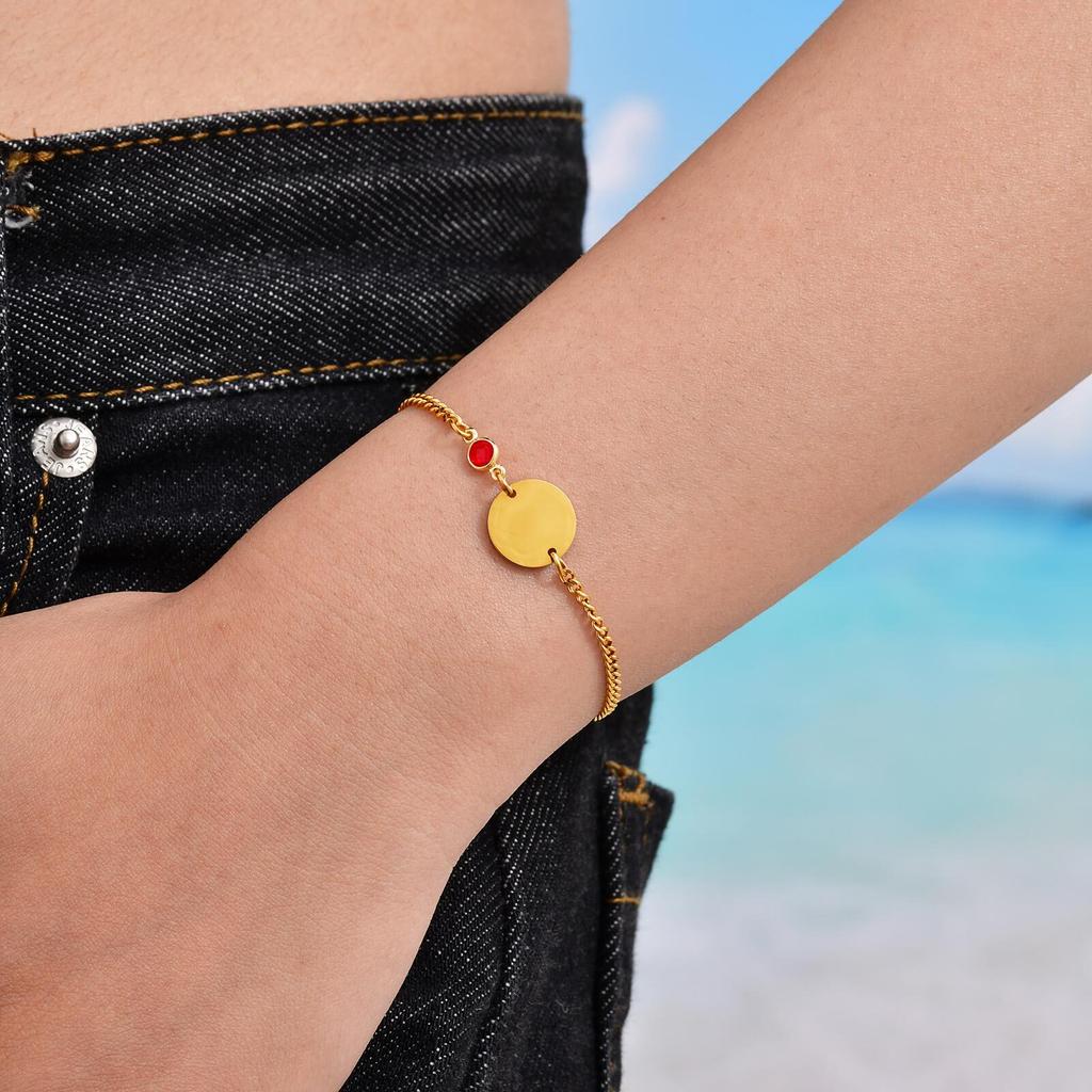 Personalized Zircon Initial Charms Bracelet with Birthstone, Free Custom Engrave Name Bracelet, Birthday Jewelry For Women