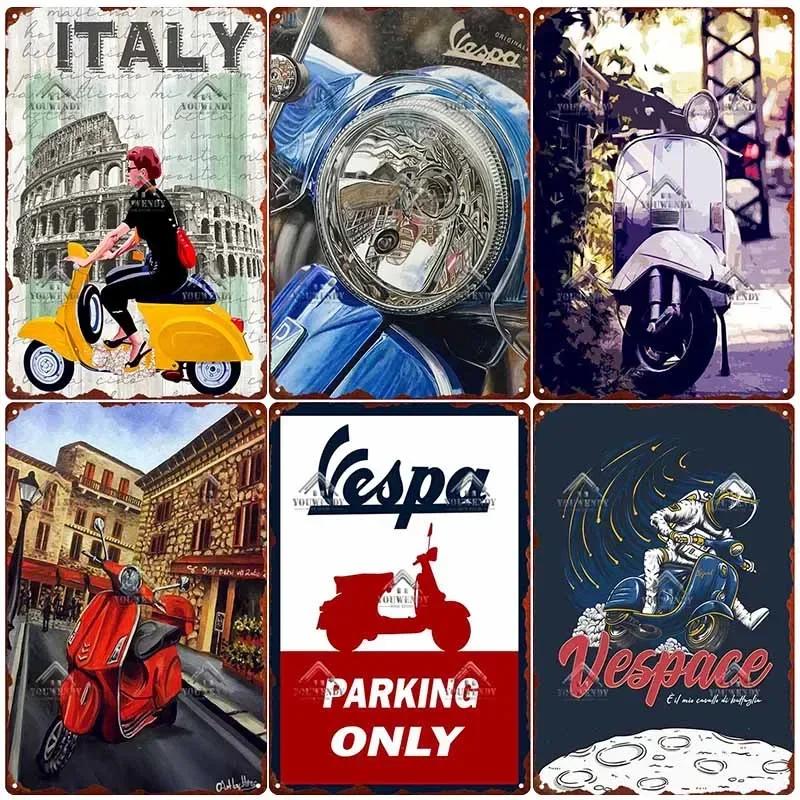 Retro plechová cedule pro domácí dekoraci, Vintage kovový plakát Vespa, Bar, Klub, Motocyklová garáž Nástěnná dekorace, Značka