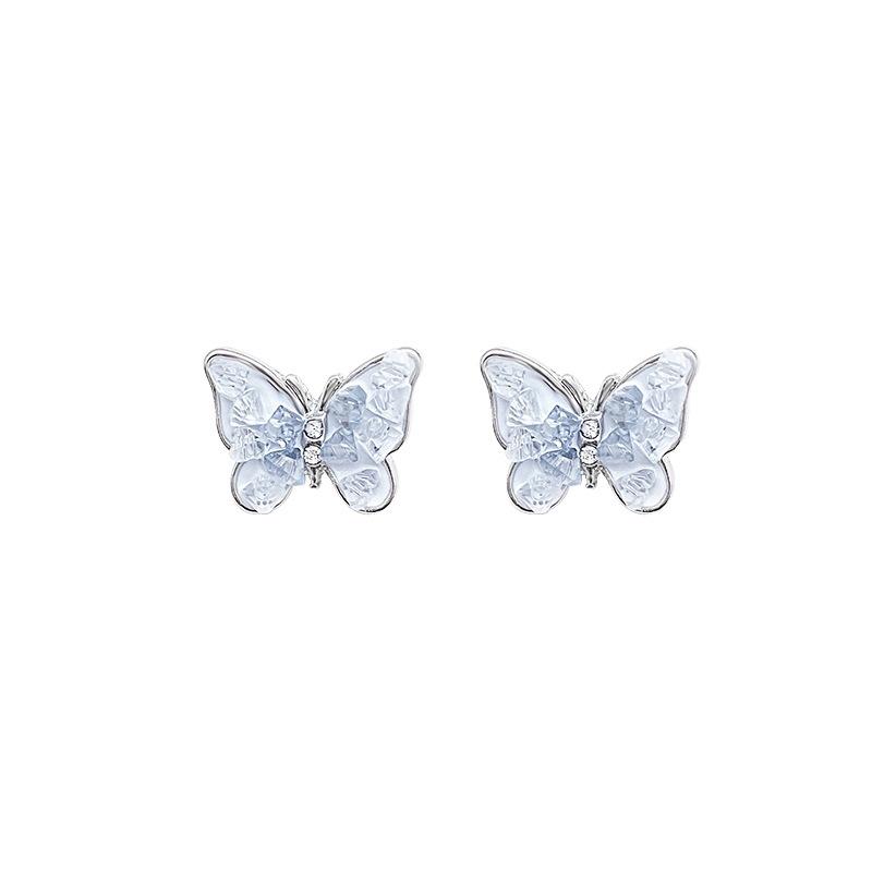Silver needle gradual change blue butterfly stud earrings women's small exquisite high-end earrings light luxury temperament earrings