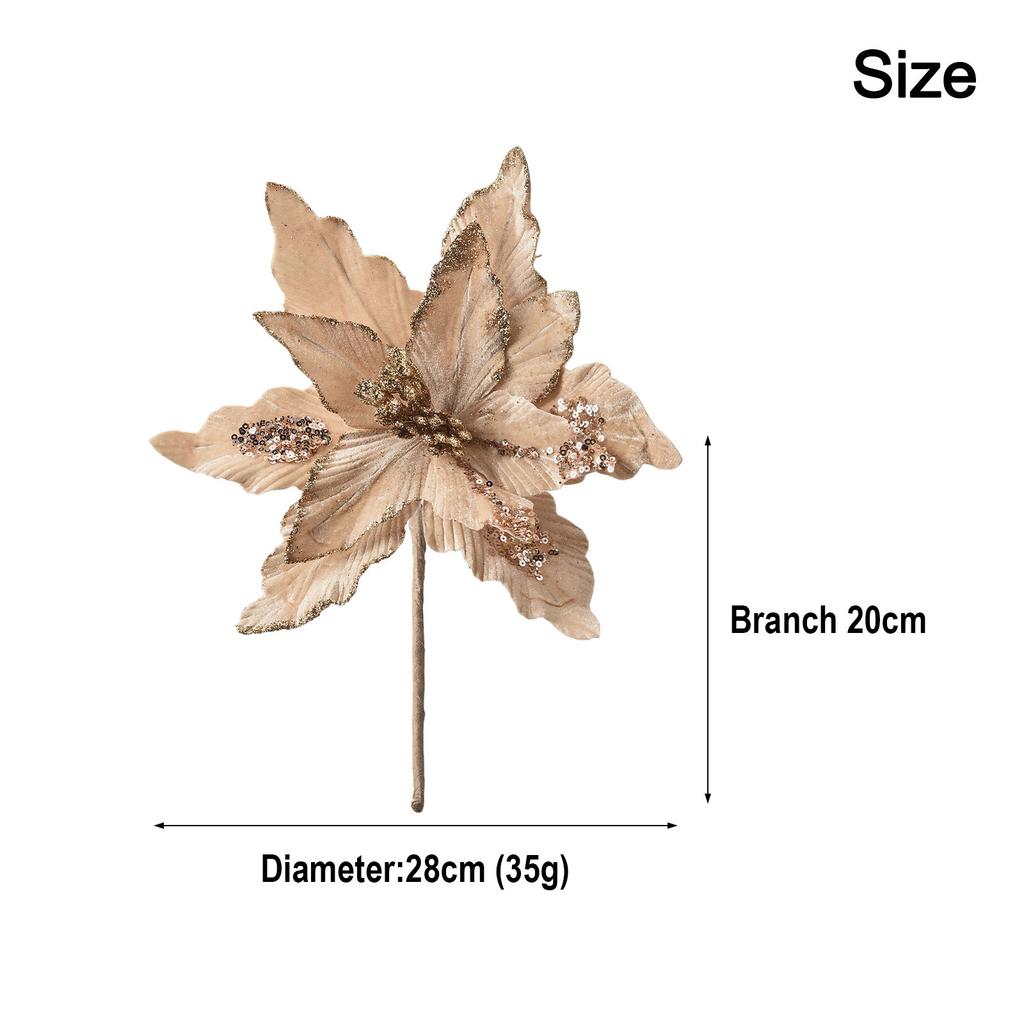 Glitter Christmas Flower Artificial Christmas Cloth Flowers Christmas Tree Decoration For Festive Decorations
