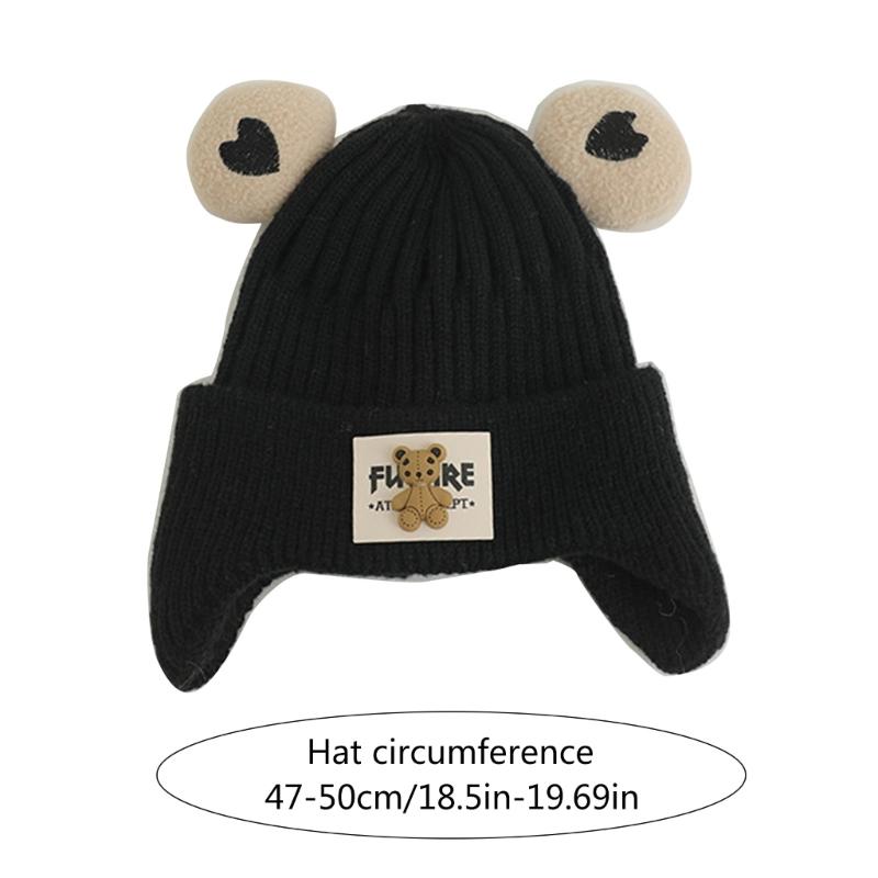 Autumn Warm Baby Knit Hat Cartoon Bear Ear Protections Benaie Cap Soft Knitted Hat Gift for Toddlers Boys and Girls