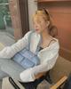 Korean Retro Wax Leather Bowling Shoulder Bag with Multi-Pockets