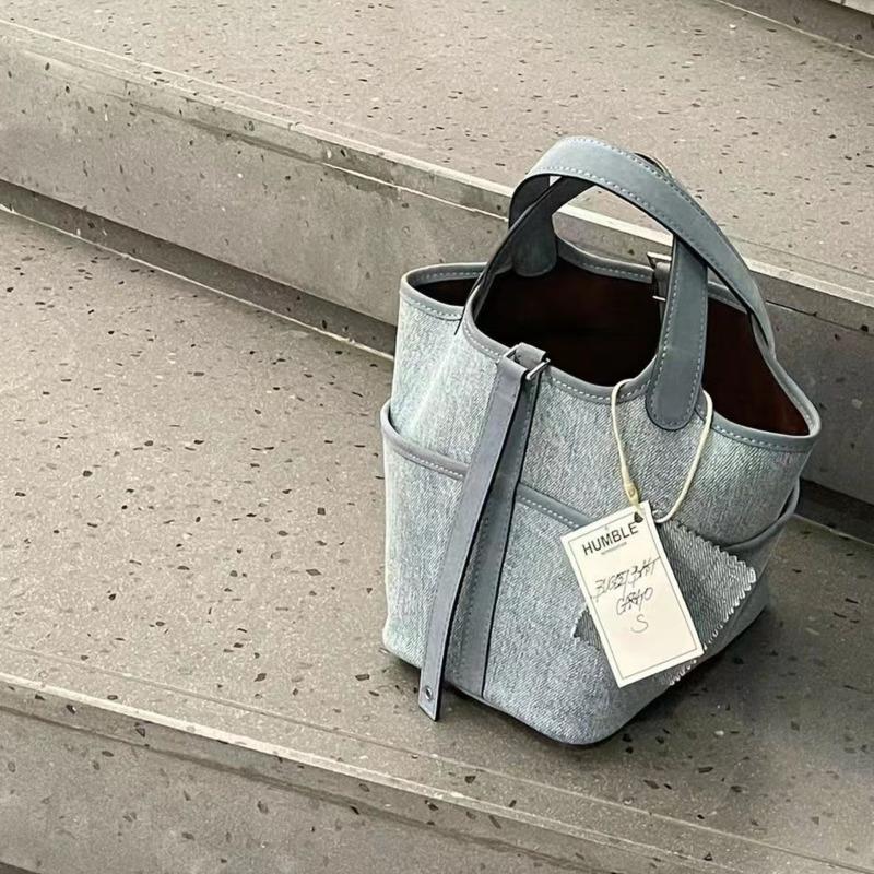 Chic Denim Cloth Bucket Bag for Women  New Vintage Large Capacity Handbags Elegant Commute Shoulder Underarm Bags