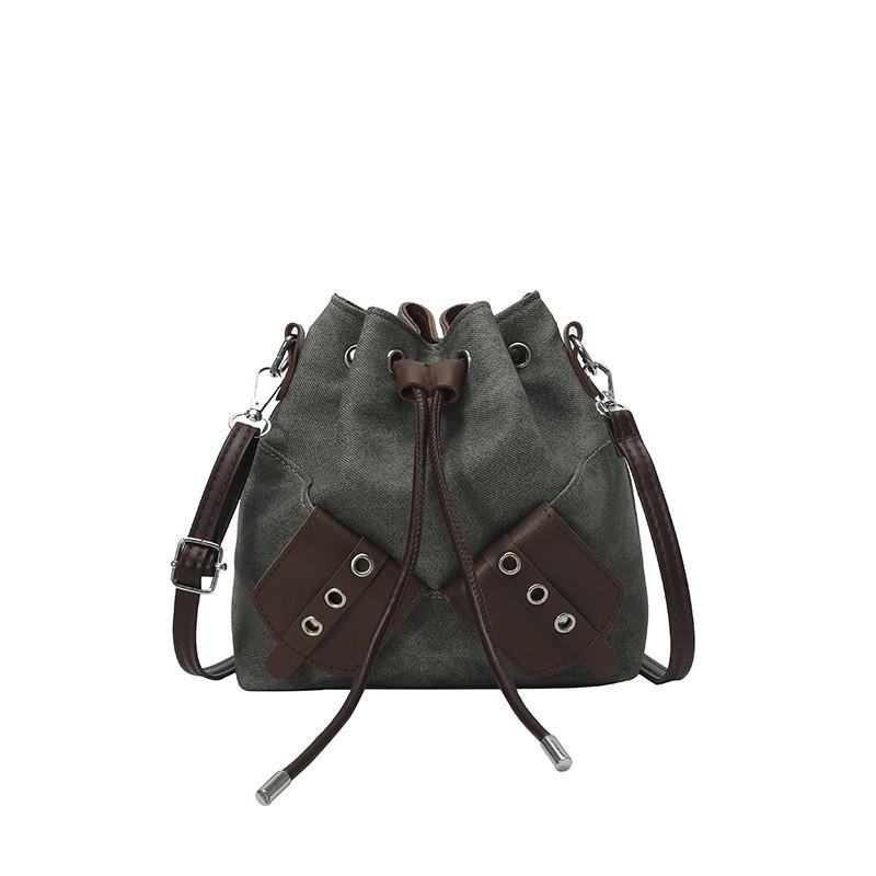 Fashion Splicing Design Drawstring Women Shoulder Bag For Casual Outings