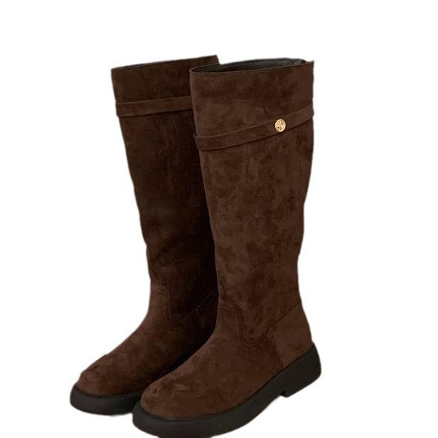 Thick-soled Small Man Black Medium Tube Knight Boots Women's Shoes 2025 New Spring, Autumn and Winter Thin Version Long Tube Long Boots