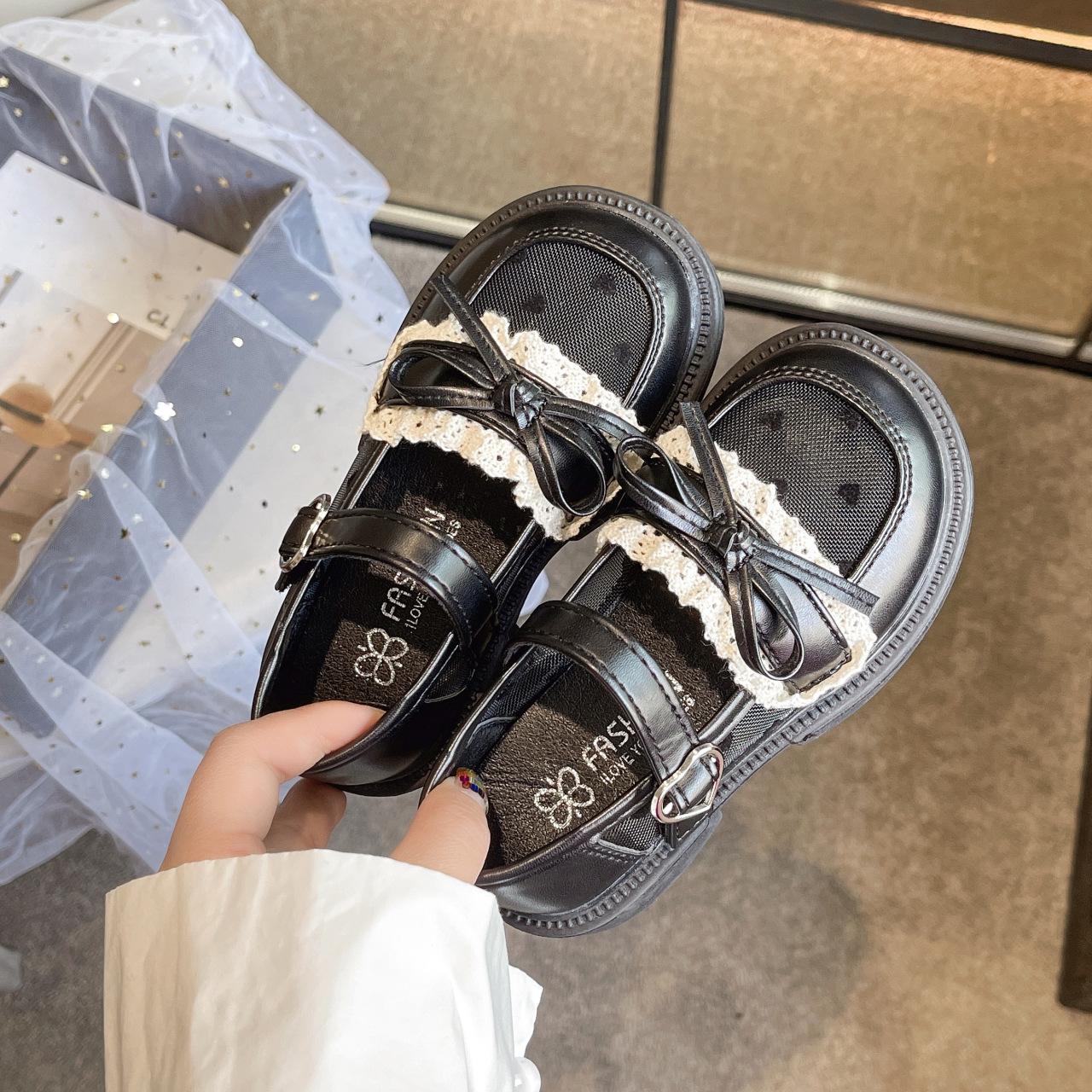 

2025 весна и осень новая детская кожаная обувь для девочки туфли принцессы для маленькой девочки дышащие сетчатые маленькие кожаные туфли для девочек 35 чёрный