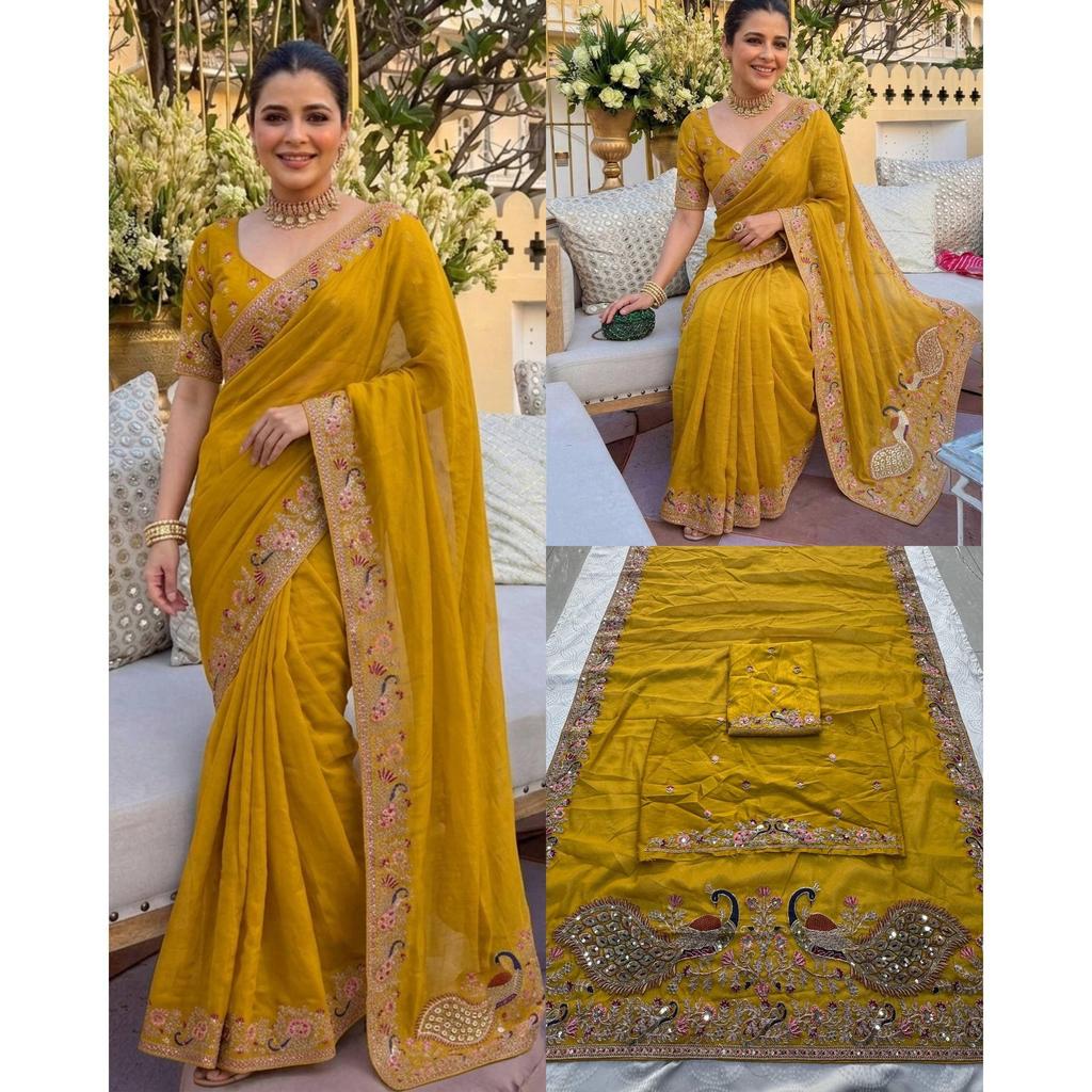 Wedding Collection Soft Star Georgette Saree – Embroidery Cutwork Elegance