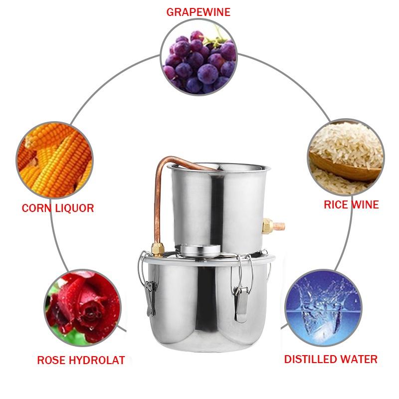 2L Stainless Copper Alcohol Whisky Water Wine Essential Oil Brewing Kit Litres Portable Home DIY Distiller Moonshine
