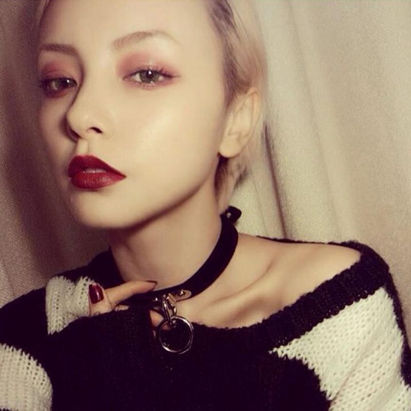 Leather choker collar Round Circle pendant Choker Necklace Women Punk Style chocker Fashion Goth jewelry
