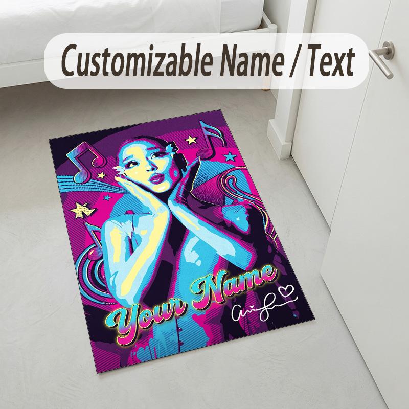 Personalized Crystal Velvet Carpet,Ariana Grande Custom Printed Name, Plush Area Rug For Home Indoor Decor