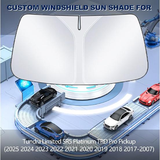 Car Window Sun Shade Front Windshield Compatible with Toyota Tundra New 2025 2024 2023 2022 2021-2007 Custom Fit Limited SR5 Platinum TRD Pro Pickup