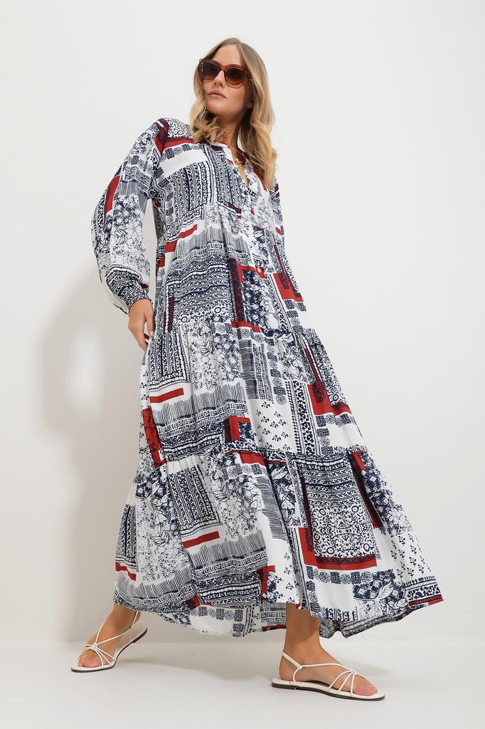 Women's Hijab Dress New Season Fashion Orange Magnetic Collar Paisley Patterned Maxi Dress