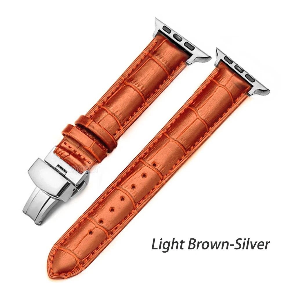 

Leather Watchbands for Apple Watch Series 7 45mm 41mm Watch Band for Iwatch 6 5 4 SE 44mm 40mm 42mm 38mm Strap Butterfly Buckle 38mm 40mm and 41mm