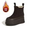 Fashion 9CM Suede Cow Genuine Leather Platform Wedge Winter Plush Women Boots Hidden Heels Warm Ankle Booties 2025 Spring Autumn Shoes