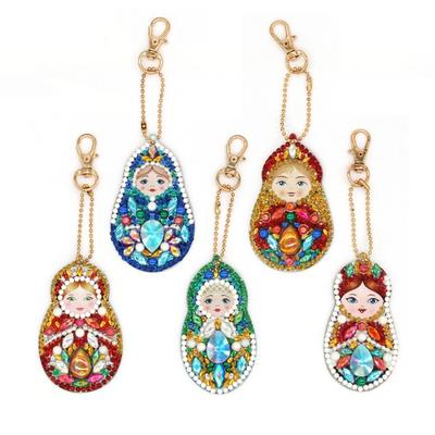 Bling Bling Jewel Cross-stitch DIY Keychain 5-piece Set, Matryoshka, 1 Set Korean Popular Toys