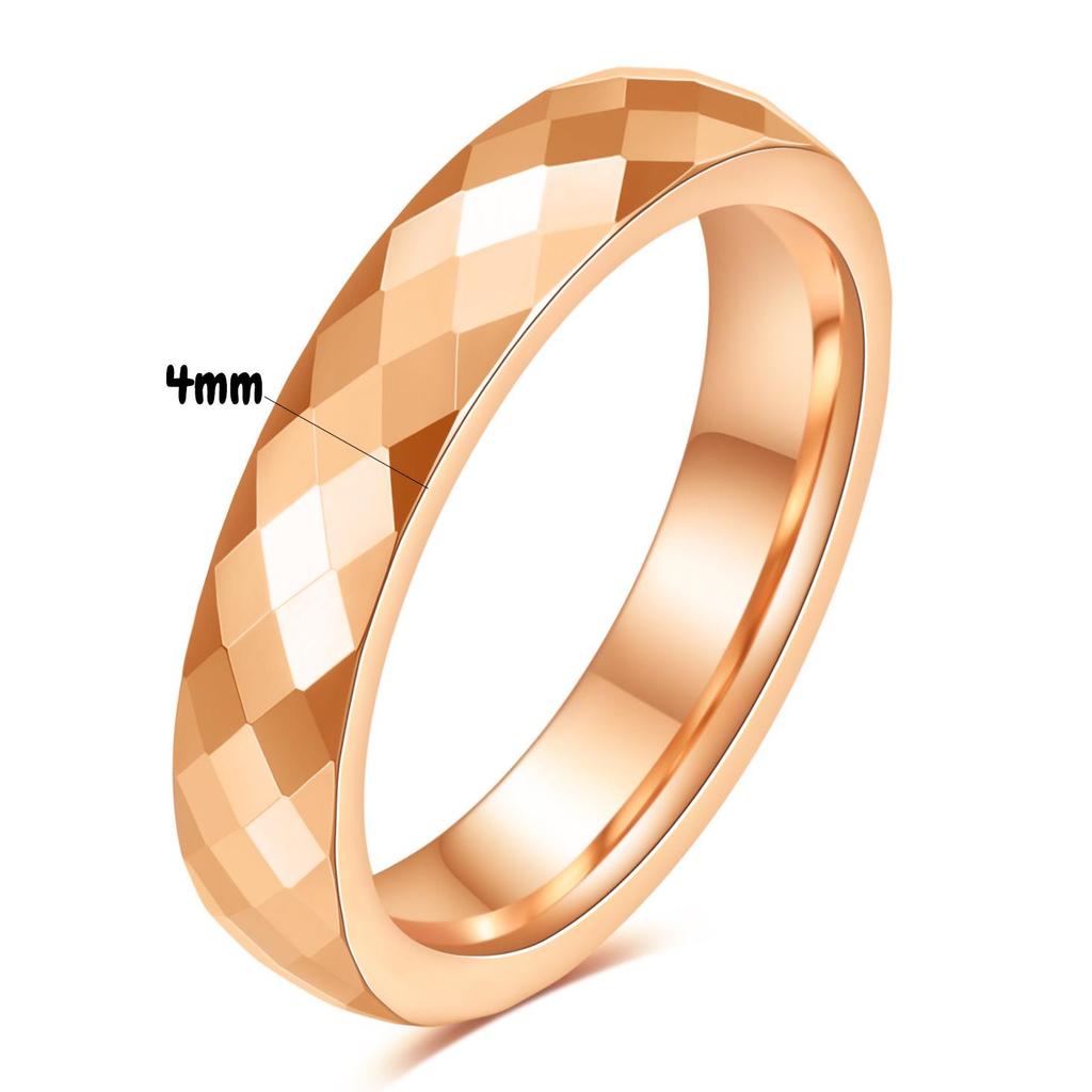 European American Ins New Tungsten Steel 4MM 6MM Faceted Polygon Rhombus Couple Rings