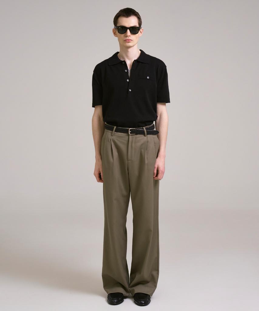 Sin And Lee Nocturnal Wide Pleated Wool Slacks Khaki