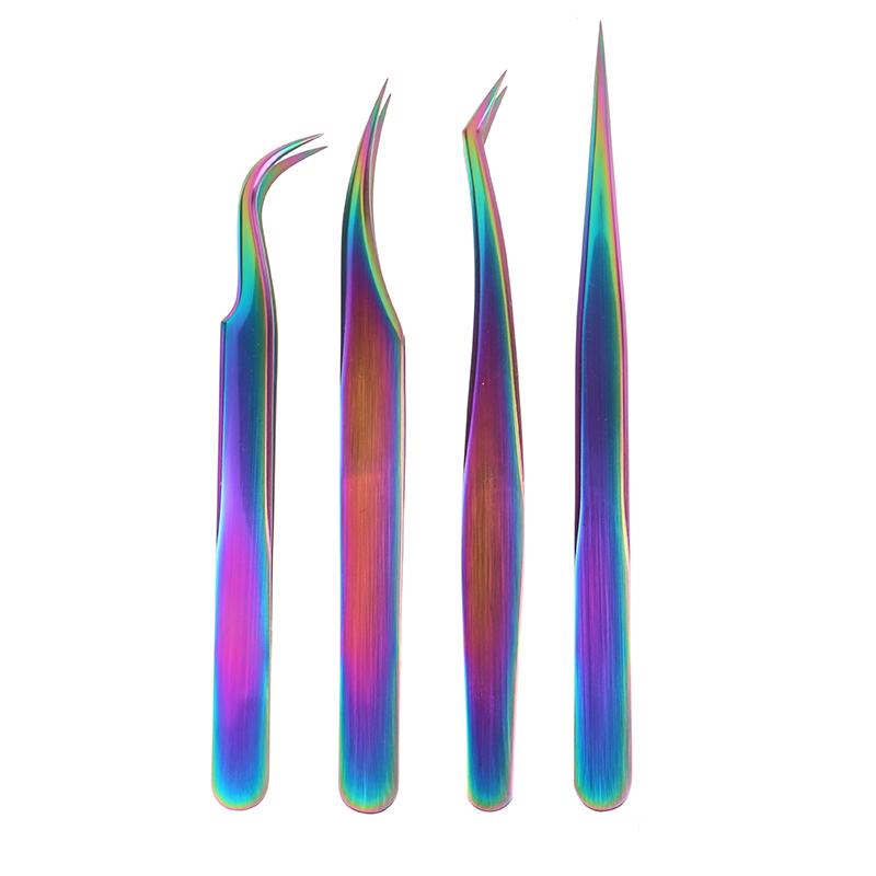 1Pc Multicolor Stainless Steel Eyelashes Tweezers Professional For Lashes Exten