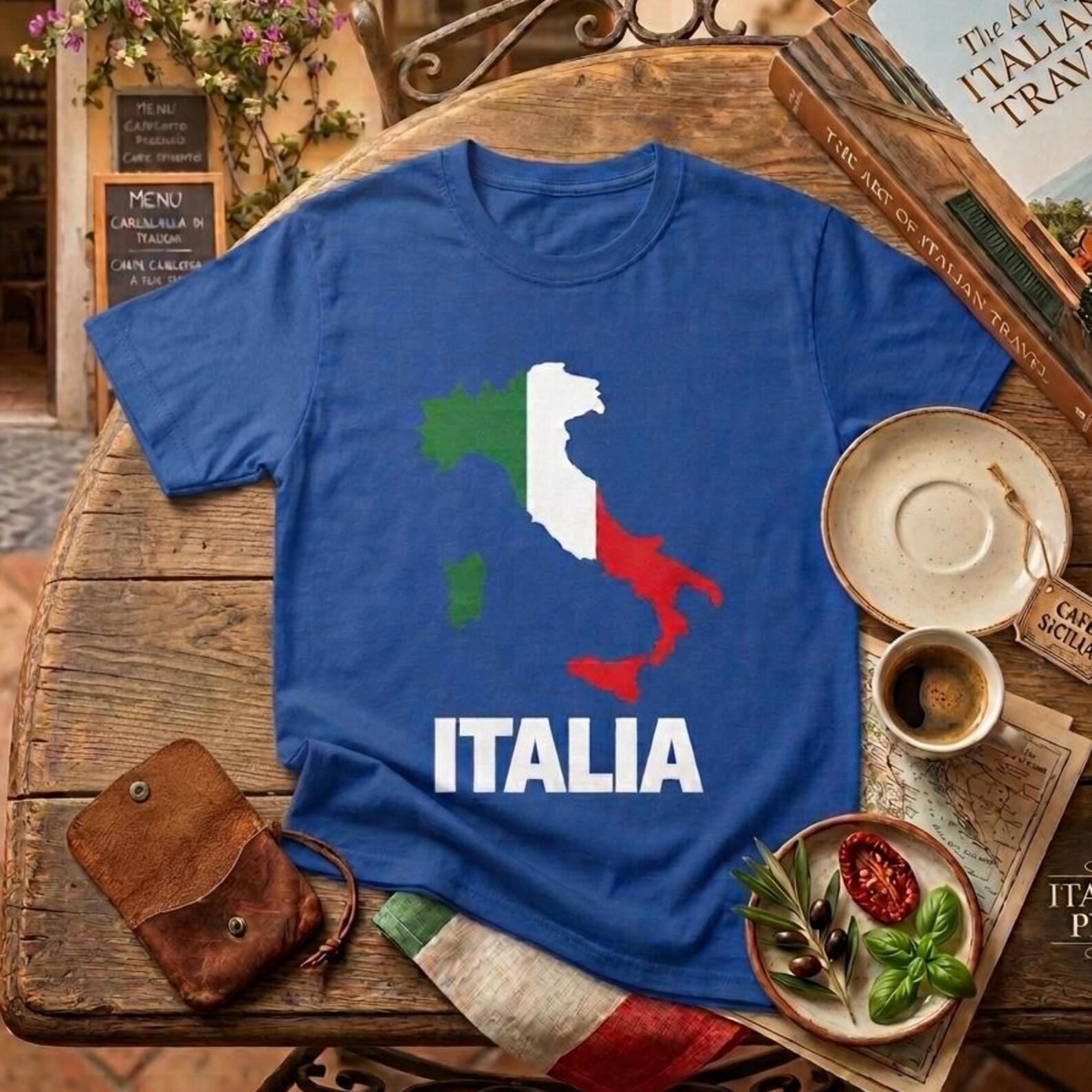 Italia T-Shirt 100% Cotton Unisex Italy Flag Silhouette Tee, Italian Retro Shirt, Vacation Top, Gift for Italians Traveler, Tourist S