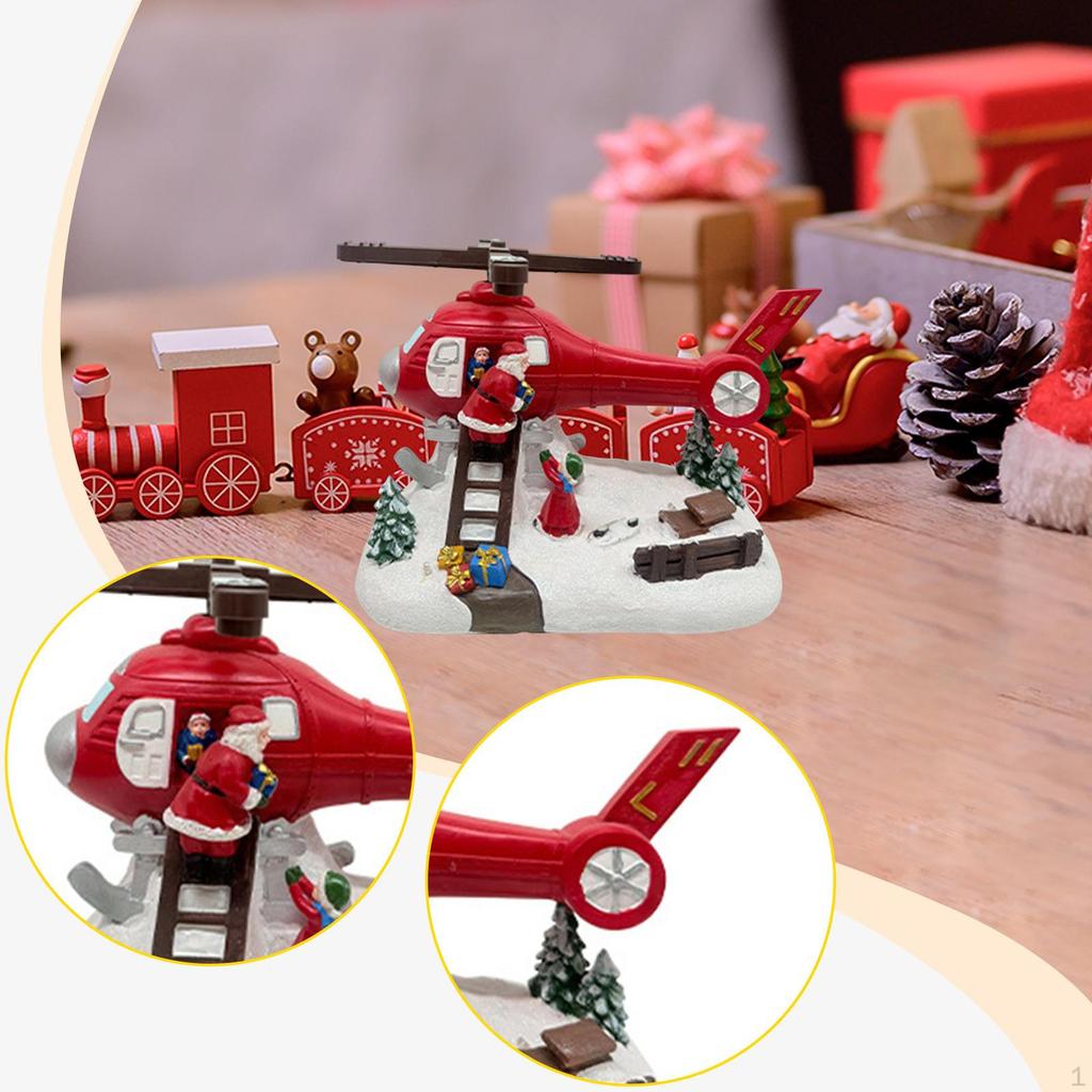 Christmas Music Box Helicopter Statue Home Decor for Kids Adults Santa Claus Figurine